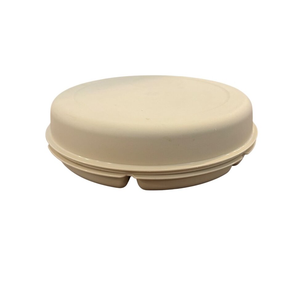 vintage Tupperware Round Relish Tray Beige 14-Inch Divided Serving Platter With - Picture 2 of 8